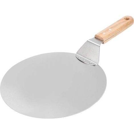 Palette à Pizza, Pelle à Pizza Ronde en Métal de 10 Pouces en Acier Inoxydable, Spatule à Pizza avec Manche en Bois pour la Cuisson de Pizzas et de Pain Maison (1/5)