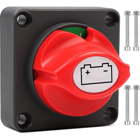 Interrupteur de Batterie 1-2-Both-Off 12V-48V 275A - Interrupteur Principal d'Alimentation et d'Isolation pour Bateau, Moto, Yacht, Voiture et Caravane (Connexions -50A, Gris/Rouge)