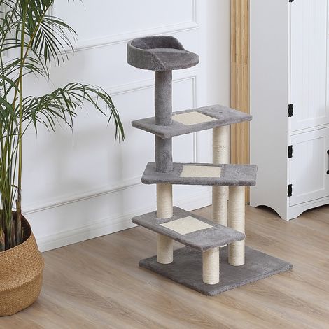 Rascador para gatos de 100 cm, árbol para gatos con cama redonda, postes de sisal y forro de felpa, gris.