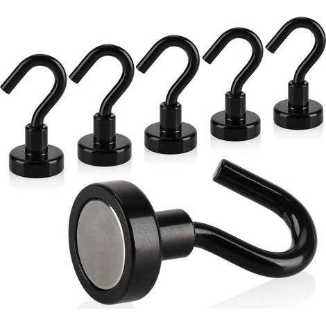 6X Crochets magnétiques  aimants puissants pour la Maison et Le Bureau  capacité de Charge jusqu'à 8 kg  Aimant de réfrigérateur  Aide Quotidienne  Aimant (6 pièces  Noir) (1/5)