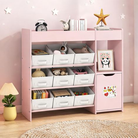 Rangement enfant 92 cm 9 tiroirs tissu placard et étagères rose (1/5)