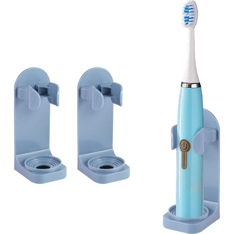 Lot de 2 Porte-brosses à Dents électriques avec adhésif Bleu en Plastique pour Salle de Bain
