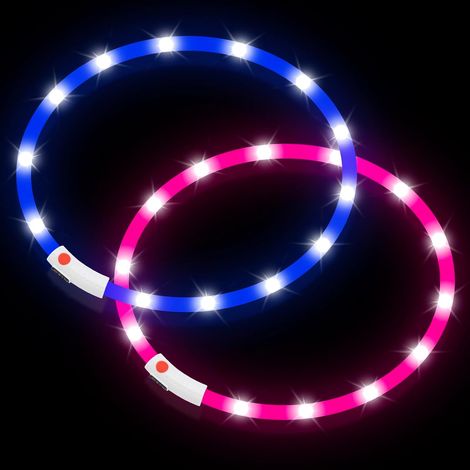 Colliers rechargeables pour chien - Lot de 2 colliers LED rose et bleu pour promenades nocturnes (lumineux et clignotants) (1/5)