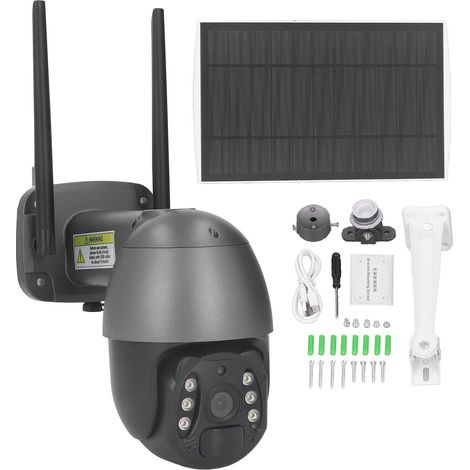 Caméra de surveillance sans fil WiFi, panneau solaire étanche IP66, image 2MP vidéo 1080P, angle réglable, détection IA, sécurité extérieure (1/5)
