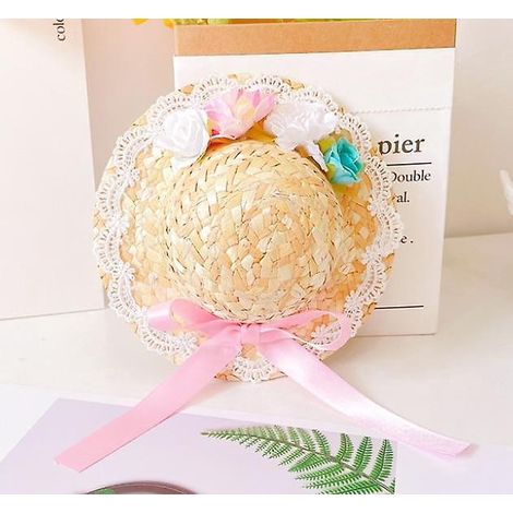 (rose Fleurs Bleues)pet Chien Chapeau De Paille Marguerite Chapeau De Soleil Chiot Bowknot Fleur Chapeau De Paille Chiot Chapeau Chien Costume Cha (1/5)