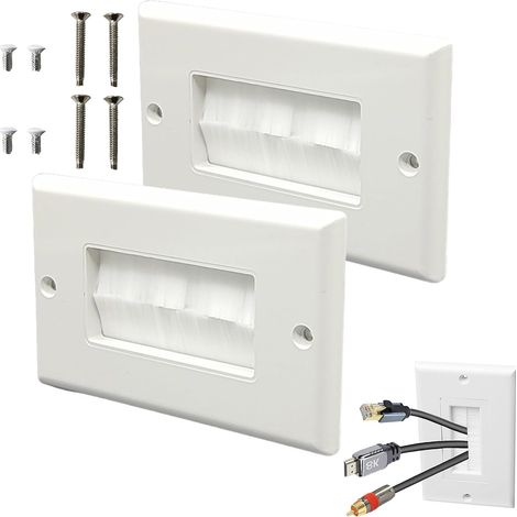 Plaque Murale Brosse - Lot de 2X Passe-câble Murale Brosse pour Gestion des Câbles - Cache-câbles HDMI, Hi-Fi, Antenne - Prise encastrable pour Organisation Audio-Vidéo (1/5)