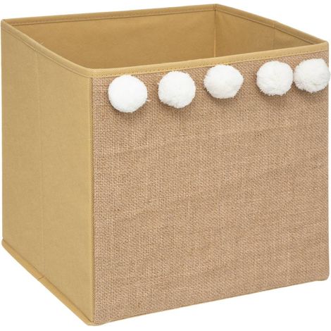 CAJA DE YUTE con pompones para estantería 29x29x29 cm (1/2)