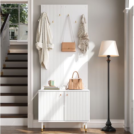 Garderobenmöbel mit Schuhschrank 70 x 35 x 180 cm, Weiß, PB und MDF (1/5)