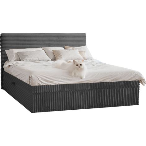 Boxspringbett mit bettkasten und topper TRENTO,  ohne Bein stoff Plüsch Cord 160x200 cm Graphit (1/4)