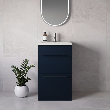 Napoli 390 Deep Blue 500mm 2 Drawer Vanity Unit with Glide Basin - 500mm - Gunmetal Grey 320mm Handle