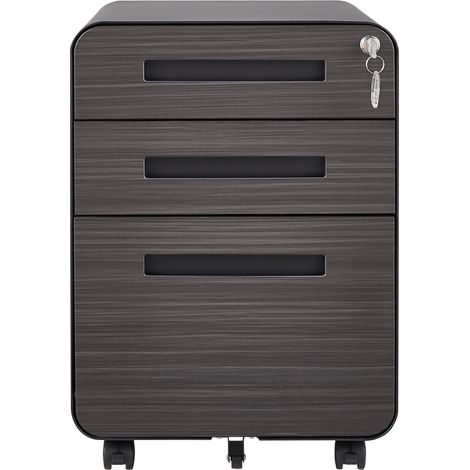 Classeur de bureau mobile noir 3 tiroirs, acier laminé à froid, rangement sécurisé sous bureau avec roulettes anti-basculement (1/5)
