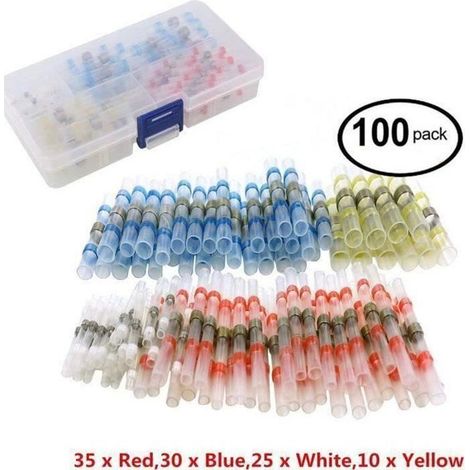 100pcs Cosses Electriques Souder Gaine Thermorétractable Terminaux, Souder Joint Fil Câble Connecteur Retrait Thermique Soudures (1/4)