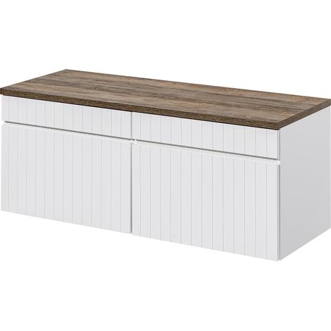 Double meuble sous vasques suspendu ICONIC blanc 120 cm avec le plan chêne Santa Fe (1/5)