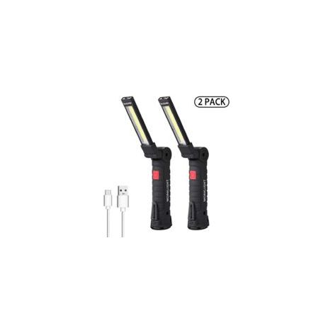 Lampada da lavoro a LED, torcia a LED, lampada da officina a LED ricaricabile, luce di ispezione, base magnetica, 5 modalità per garage, campeggio, uso di emergenza, piccola, 2 pezzi - Crezuo