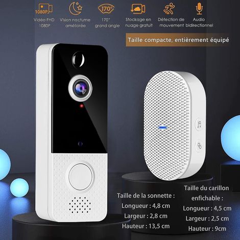 Sonnette vidéo sans fil avec caméra (dernière version 2022), 1080p, détection de mouvement, grand angle, audio bidirectionnel-AquaForge (1/4)