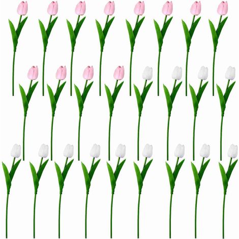Künstliche Plastiktulpen, unechte Tulpen, Dekoration für Hochzeiten, Zuhause oder Hotel: 12 rosa und 13 weiße. (1/2)