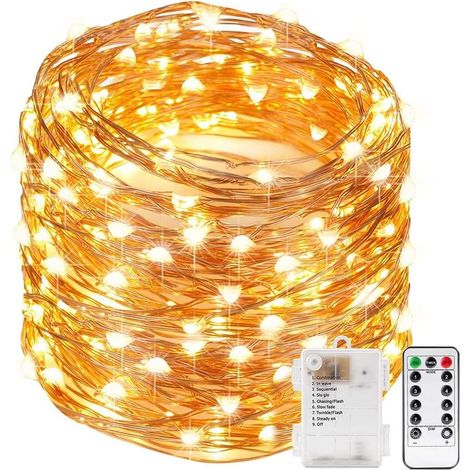 Guirlande Lumineuse Cuivre - 10 M - Alimentée Par Pile - Télécommande Et Minuterie - Pour Décoration Intérieure Extérieure - 1 Pièce