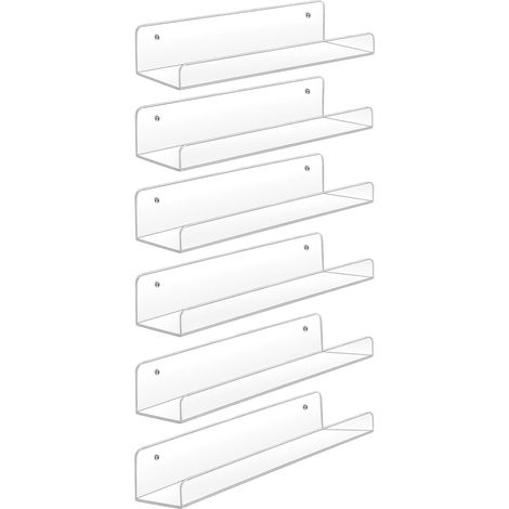 Lot de 6 étagères murales flottantes en acrylique de 38,1 cm, présentoir, étagère invisible pour livres d'enfants, décoration de rebord pour photos, étagères de salle de bain de 5 mm (1/5)