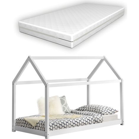 Kinderbett Netstal 80x160 cm mit Kaltschaummatratze Weiß [en.casa]