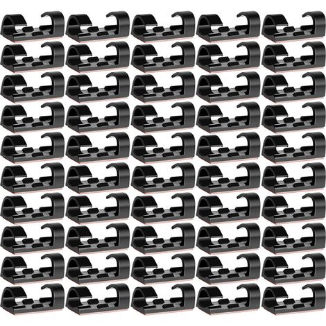 Clip Câble - Support Adhésif pour Câbles Électriques USB et Audio - Fixation Murale ou Bureau - 30 Pièces - Noir (1/5)