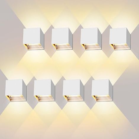 LED Wall Light Outdoor/Indoor, Adjustable Up and Down Wall Light, Square Aluminium Outdoor Wall Light, Modern White 12 W 3000 K Warm Sconces (1/5)