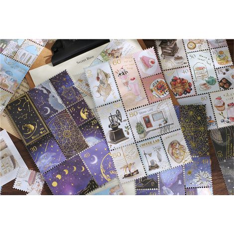 Autocollants pour les amoureux des lettres, série Album de timbres, tampons à feuille d'or, 2 tampons à feuille d'or, Étoiles de rêve (1/5)