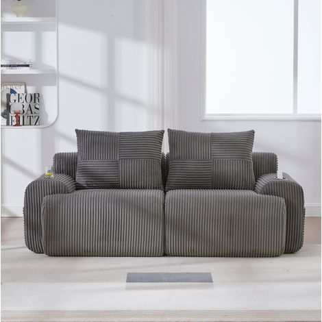 Divano modulare 2 posti con portabicchieri e tasca laterale, grigio scuro DESVIAE (1/5)