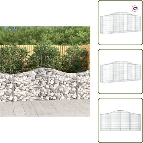 Gabionen mit Hochbogen 7 Stk. 200x50x80/100 cm Verzinktes Eisen - Gabionen - Gabionenkorb - Gartendeko - Ziergarten - Zaun (1/5)