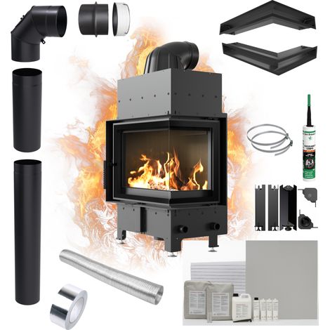 Kamin KRATKI FLOKI S Rechts 8kW Ø160 Schwarz Eckig Set mit Schließung (1/5)