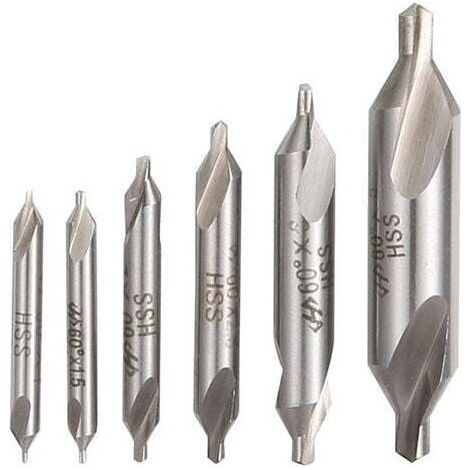 Set di 6 punte da trapano centrali HSS, 1/1,5/2/2,5/3/5 mm, punte da trapano centrali a 60 gradi per la lavorazione di ferro/acciaio/rame/alluminio. (1/3)