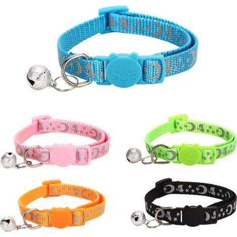 Collare antistrangolamento per gatti, 2 pezzi Collare riflettente regolabile per gattini e cuccioli con campanello e fibbia di sicurezza, 19-32 cm - 5 pezzi (1/4)