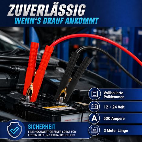 Starthilfekabel für 12V/24V geeignet für Benzinmotoren bis 2500cm³ erfüllt DIN 72553 Starterkabel Überbrückungskabel (1/4)