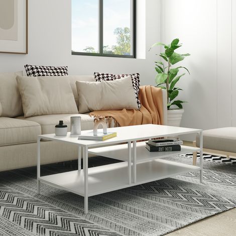 Table basse Kumlinge métal 40 x 110 x 55 cm blanc [en.casa]