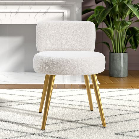 Cream Faux Fur Vanity Stool Chair with Metal Legs (1/5)