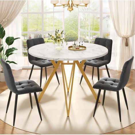 tavolo pranzo 100 cm con 4 sedie effetto marmo oro OKMYHOME (1/5)