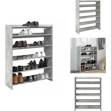Schuhregal Betongrau 80x25x100 cm Holzwerkstoff - Schuhregal - Schuhregale - Schuhschrank - Schuhe Aufbewahrung (1/5)