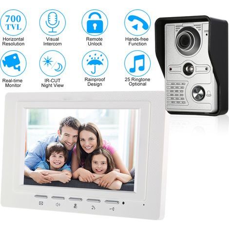 Connected Video Intercom Kit with Wired Video Doorbell and 7" Color Screen, Video Door Entry System for Families, Outdoor Panel, Camera Doorbell (1/5)