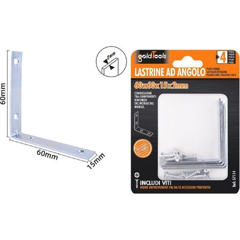 TRADE SHOP - Set 4 Pz Lastrine Ad Angolo Lastrina Angolare 60x60x15x2mm Con Viti Mobili 57114 - (1/2)