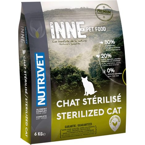 NUTRIVET - INNE CHAT - Crocchette senza cereali - Gatto sterilizzato o sovrappeso - Pollo - 80% ingredienti di origine animale - 6kg (1/5)