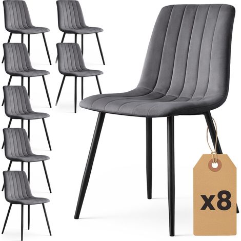 8er Set Samt-Polsterstühle, gesteppt LIVO Dunkelgrau mit schwarzen Beinen (1/5)