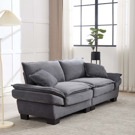 Canapé lounge 2 places 224 x 81 x 81 cm - Velours gris foncé - Accoudoirs rembourrés, assise profonde (1/5)