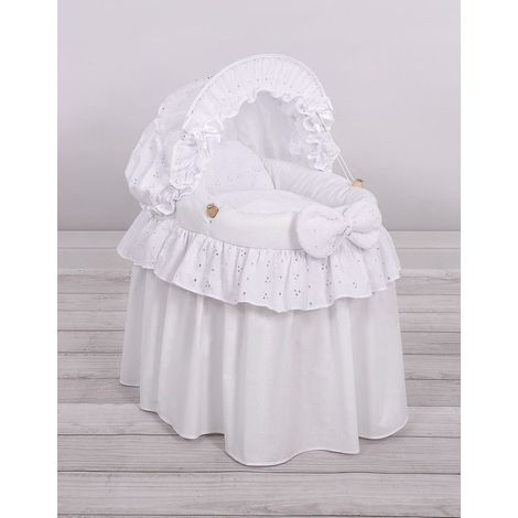 Cochecito de Muñecas - Moisés para Muñecas con Capota - Blanco con Encaje Bordado