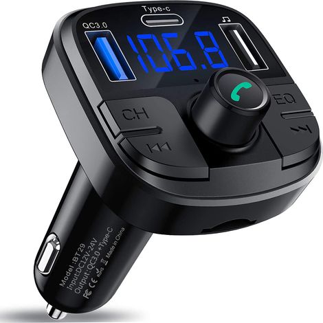 Transmetteur Fm Bluetooth - Version 5.0 - Charge Rapide Qc3.0 Et Usb C - Lecteur Mp3 Avec Support Clé Usb Et Carte Tf - Fonction Haut-Parleur Mains-Libres - 1 Pièce (1/5)