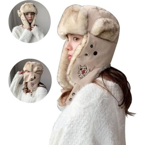 Cagoule avec Masque Facial Détachable Chapka Mode Femme Fille Cache-Oreille/Cou Chaud Bonnet Fausse Fourrure Chapeau Coupe-Vent (1/4)