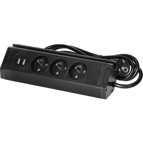 Orno Prise électrique triple noire avec chargeur USB