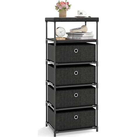 GOPLUS Commode avec 4 Tiroirs Pliables, Tour de Rangement avec Bacs en Tissu à Tirer Facilement & Cadre en Métal, pour Chambre à Coucher, Entrée, Salon (4 Tiroirs+1 Étagère,Gris) (1/5)
