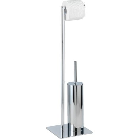 Serviteur WC 2en1 Brosse WC à tête remplaçable et dérouleur Papier Toilette Porte Brosse WC fermé Acier Inoxydable 20x71,5x20 cm Chromé Brillant (1/5)