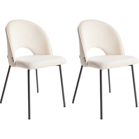 Conjunto de 2 sillas de comedor de tela beige claro patas negras glamour Covelo (1/5)