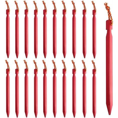 Lot de 20 clous de sol pour tente, camping, sable, aluminium de 18 cm avec corde réfléchissante (1/4)
