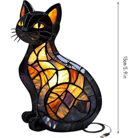 Lampe De Table Pour Chat,Lampe En Vitrail En Forme D'Animal, Veilleuse De Chevet En Forme Chat,Ornement VEILLEUSE HORS PUERICULTURE (1/4)